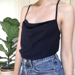 Navy Blue Square Neck Silk Cami